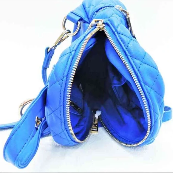 ❌SOLD❌BEBE Blue Faux Leather Gold Zipper Adjustable Backpack - Picture 6 of 9